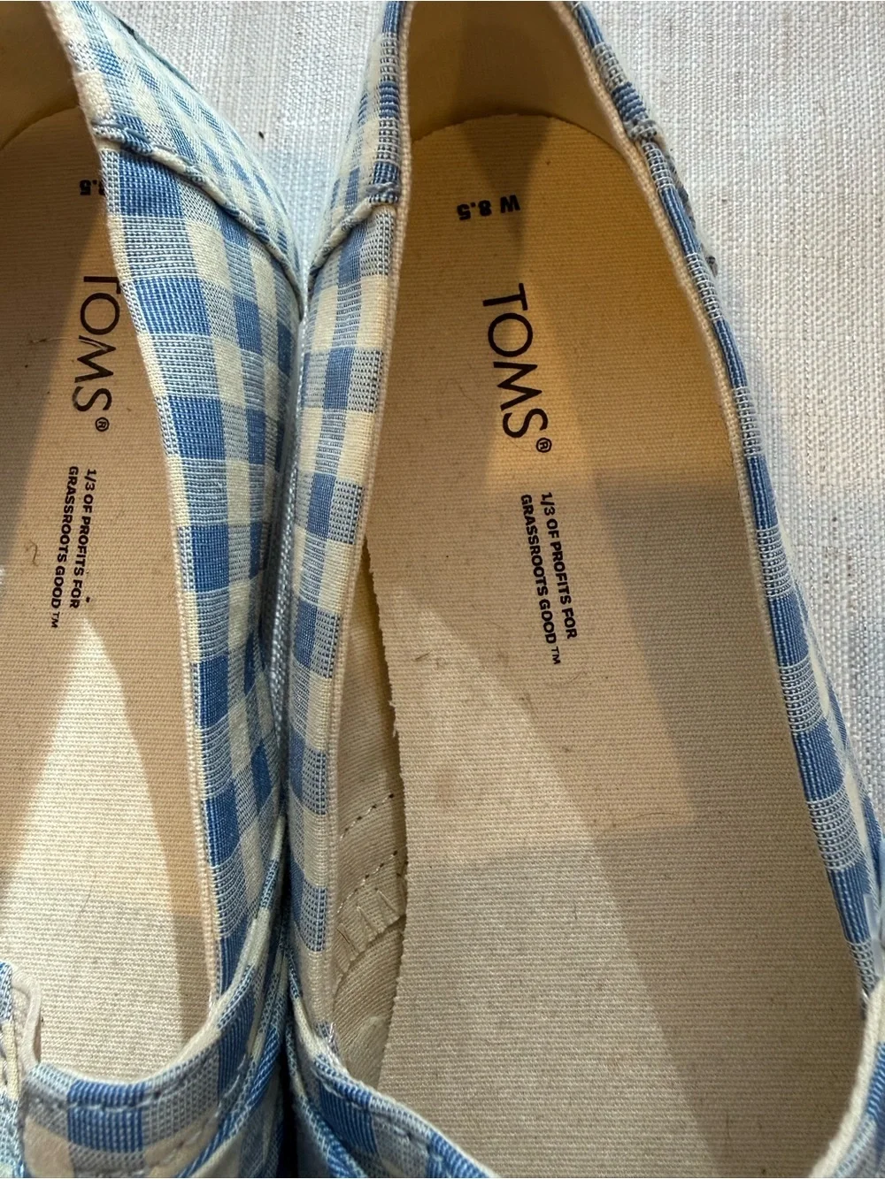 TOMS Alpargata Blue Gingham Check Shoes Size 8.5 NWT - Picture 2 of 7
